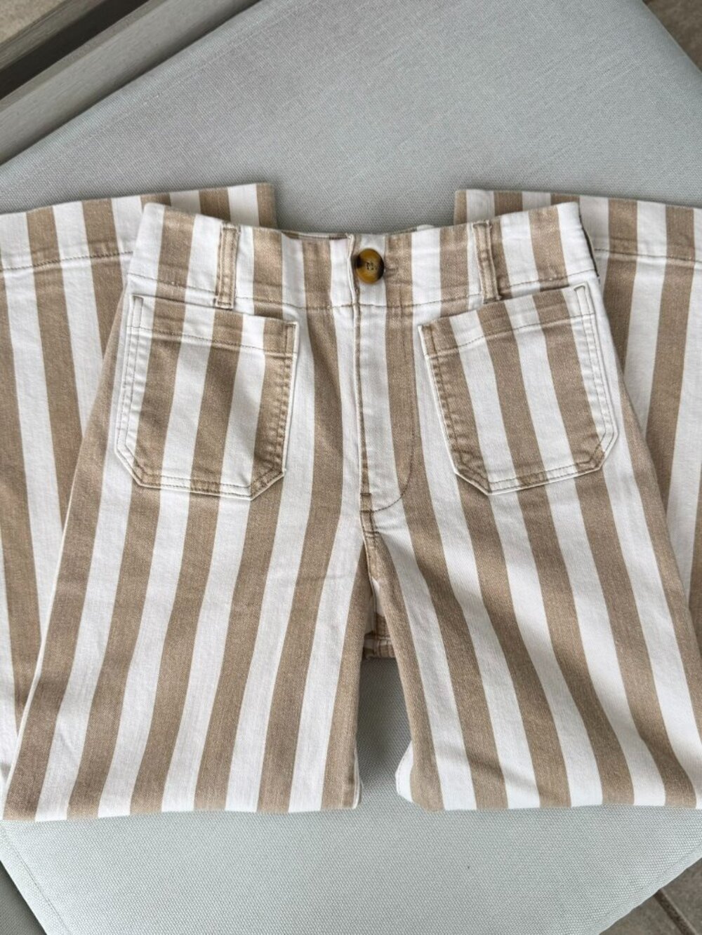 Anthropologie The Colette Striped Wide-Leg Jeans Khaki Tan White 28